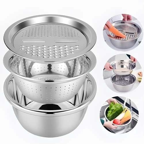 Stainless Steel Colanders Set Basin With Grater Strainer